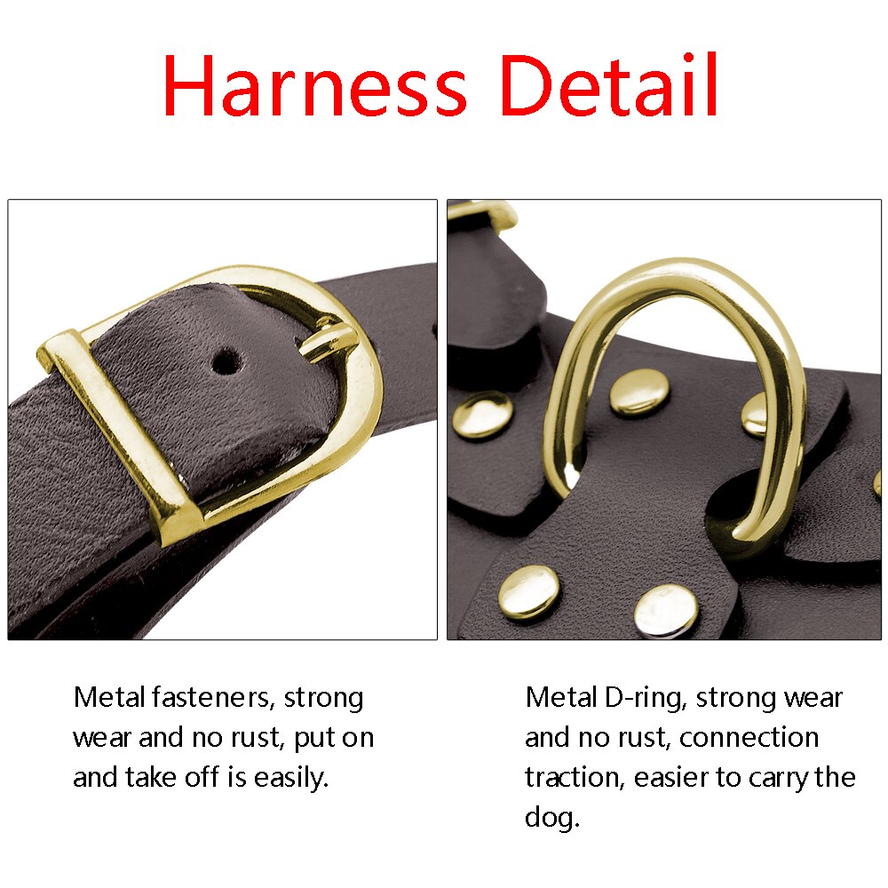 Dog Harness Vest Adjustable Genuine Leather Pet