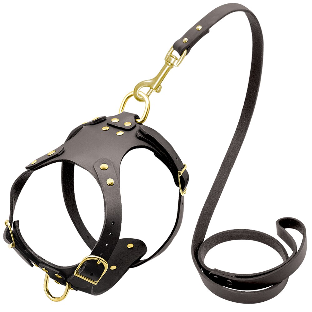 Dog Harness Vest Adjustable Genuine Leather Pet